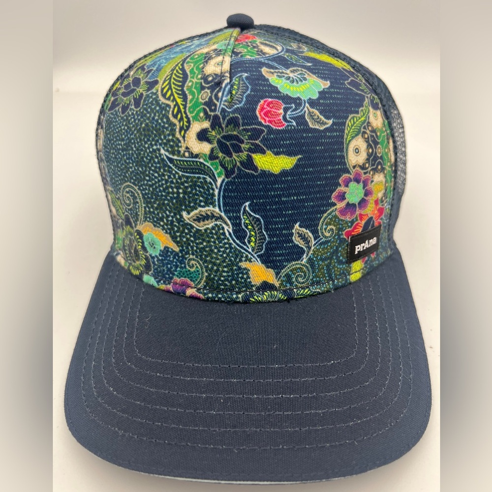 PrAna Lower Pines Trucker Hat Nautical Kona Navy Blue Floral O/S Unisex NWT